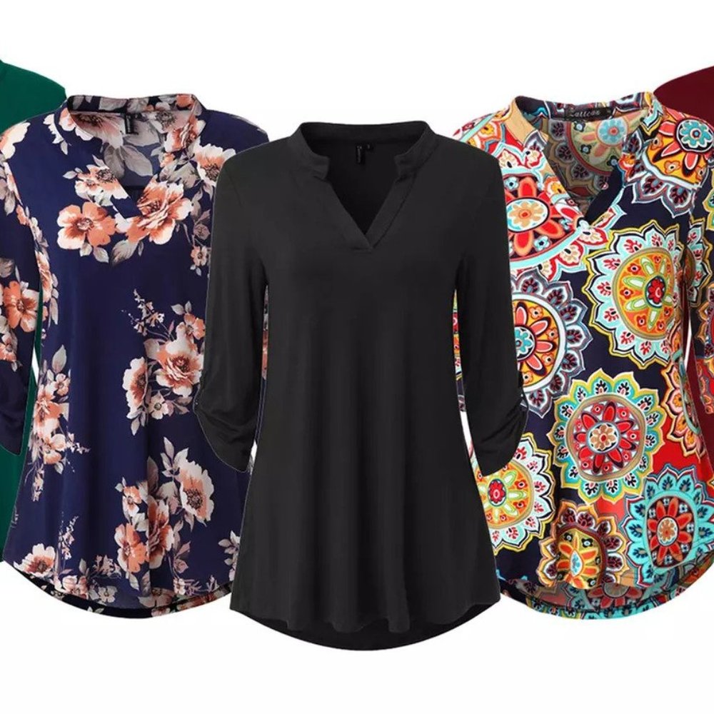 Haute Edition Women s Floral 3 4 Roll Sleeve Tunic